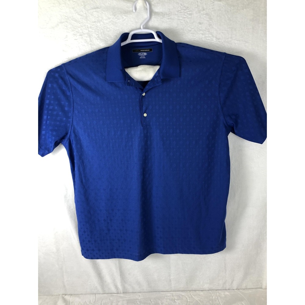 Greg Norman Polo Shirt Mens 2XL Blue Play Dry Golf Jacquard Shark‎ Logo Athletic